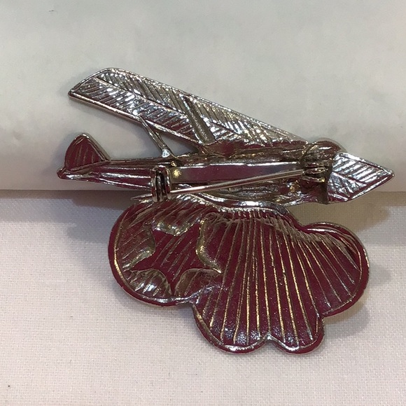Vintage Biplane silver brooch w/ clouds & star - Picture 2 of 4